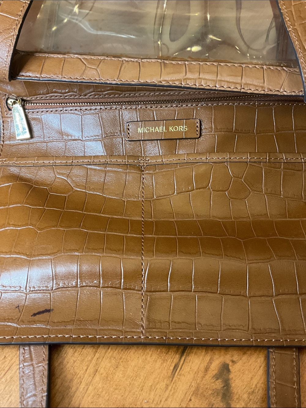 Michael Kors Brown Croc-Embossed Clear Tote - Picture 7 of 7